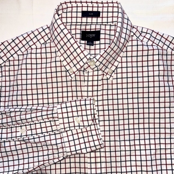 J. Crew Other - Vtg J. Crew Shirt Mens 100% Cotton White Check Button Down Slim Fit ~ Size Small
